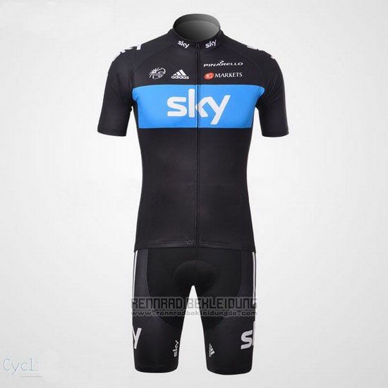 2012 Fahrradbekleidung Sky Shwarz und Azurblau Trikot Kurzarm und Tragerhose